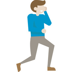 Flat Design Man In A Blue Long Sleeve Shirt And Grey Pants Doing A Boxing Pose With A Happy Expression On A Transparent Background