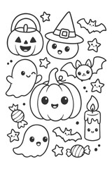 Funny cartoon icon set for holiday design - Halloween doodle coloring