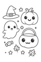 Funny Cartoon Faces and Characters Vector Set - Halloween doodle coloring