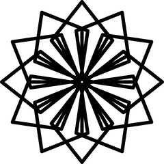 Geometric Black Starburst Mandala Design With Radial Symmetry On A Transparent Background