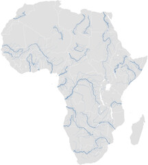 Obraz premium Vector map of major rivers in Africa highlighting main stem and primary tributaries (AEA, scaled by river size, PPT-compatible, multi-layered & fully editable)