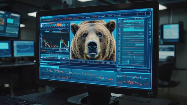 Bear on a stock market chart.
