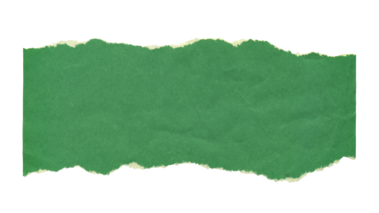 Strip of crumpled green paper with torn edges texture isolated. Old antique sheet paper with space for text.