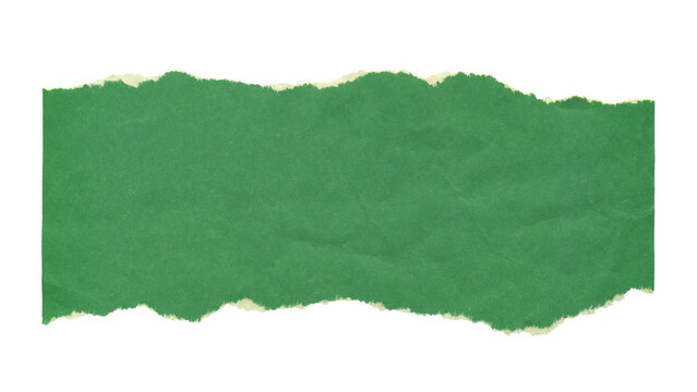 Strip of crumpled green paper with torn edges texture isolated. Old antique sheet paper with space for text.	
