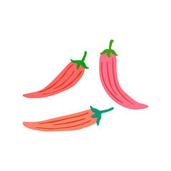 Colorful Chili Peppers Illustration With Green Stems For Food And Cooking Use