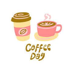 Coffee Day Illustration With Cup And To-Go Cup For Cozy Morning Vibes