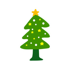 Festive Green Christmas Tree Illustration With Star Topper And Ornaments