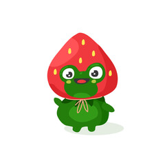 Cute Strawberry Frog Mascot Character For Kids, Playful Cartoon Creature For Brand And Media