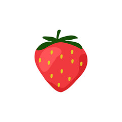Bright Red Strawberry Illustration with Green Leaves — Cute Cartoon Fruit Icon for Food and Health