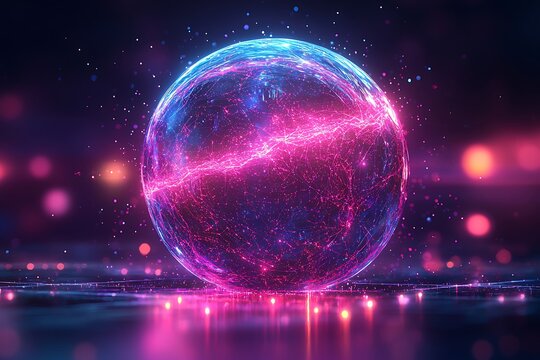 Floating digital orb with data pulses and cyber pattern picture