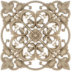 Intricate ornamental plasterwork with floral and scrolling leaf designs.