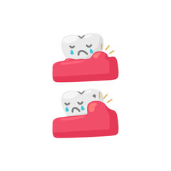 Two Sad Teeth Crying with swollen gums Representing Toothache And Dental Pain