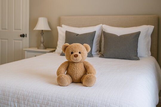 Osito de peluche en la cama del ni&ntilde;o