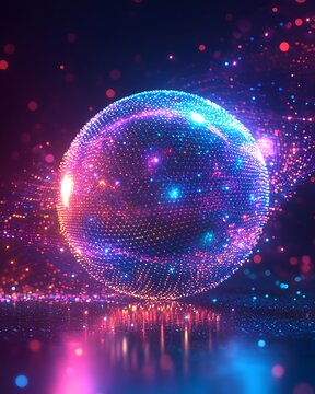 Network orb lighting up futuristic floor with data signals picture