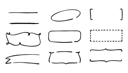 Vector set of hand drawn rustic frames and banners. Doodle brush stroke style with decorative tags, highlights, and labels. Perfect for headlines, notes, social media posts, and graphic projects.