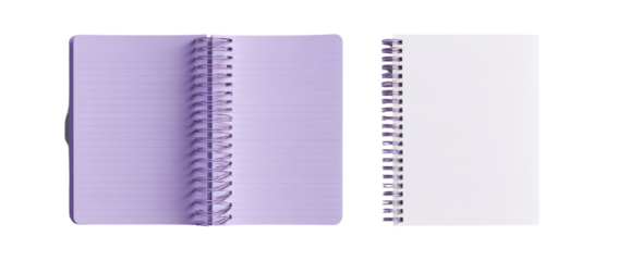 Open spiral-bound notebooks, light purple, blank pages