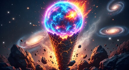 Cosmic Cone A Surreal Fusion of Galaxy and Dessert in the Vast Universe