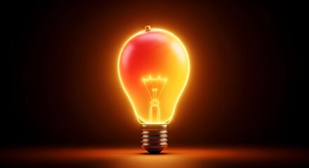 A brilliant glowing light bulb illuminates the dark, symbolizing a powerful idea, inspiration, innovation, and creative solutions with groundbreaking thought