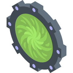 Green Swirling Energy Portal With Dark Gear Frame And Purple Bolt Accents On A Transparent...