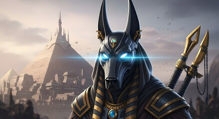 Anubis Amidst Ancient Egyptian Pyramids A Mystical Guard