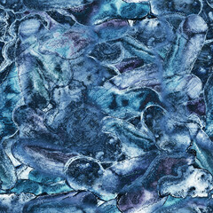 Abstract Blue Textured Background, Underwater Watercolor Stone or Flowing Frozen Crystal Backdrop, Graphic Illustration