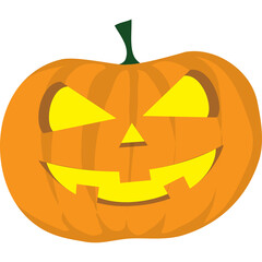 Halloween Jack O Lantern Pumpkin With Glowing Yellow Eyes And Mouth On Transparent Background