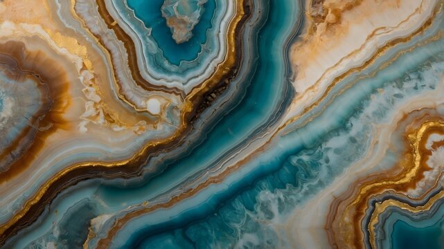 Textura de piedra &aacute;gata en tonos turquesa y marr&oacute;n con vetas doradas