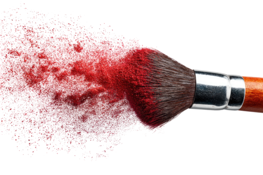A makeup brush with a burst of crimson powder
