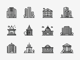 Vector Cityscape Icon Set Minimalist Modern Building Symbols for Urban Design