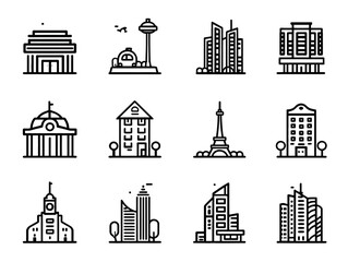 Vector Illustration of City Skylines with Skyscrapers and Landmarks in Modern Minimalist Style