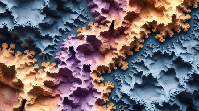 Fototapeta Abstract fractal patterns in muted pastel and blue hues resembling coral or geological formations