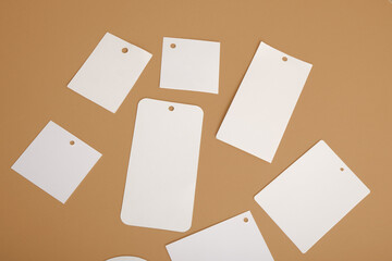 Blank tags on brown background,
