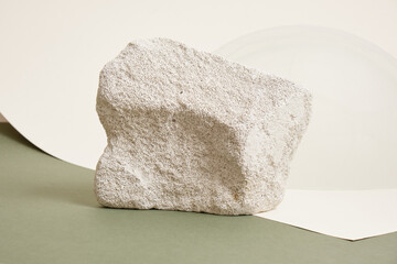 Stone podium Composition with realistic rock backdrop. Mock up for presentation, branding products, cosmetics jewellery