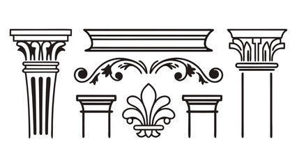 Architectural Motifs, Classical elements Blocks Design Vector Line Art Cad Drawings of structural elements, historical design, decorative motif