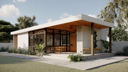 Modern Eco-Friendly House with Open Design, Natural Light, and Sustainable Features in Green Landscape