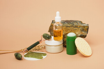 Skin care products and stone Transparent essence lotion serum face mask gua sha massage roller