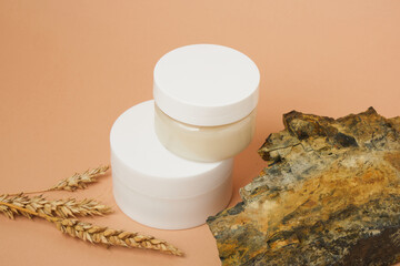 Face cream jar and stone eco skin care product