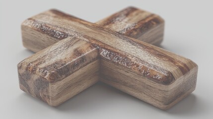 Handcrafted wooden cross symbol on a plain background showcasing fine grain and detail, perfect for decor or symbolism - Low Contrast