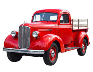 Isolated classic red pickup truck, vintage American vehicle, antique car, transportation