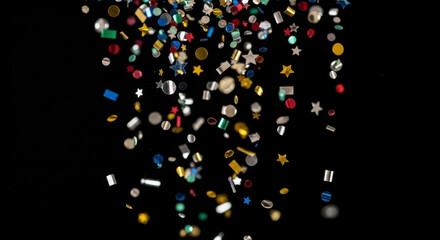 Colorful Confetti Falling Down on Black Background Celebration Party