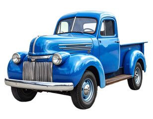 Isolated classic blue pickup truck, vintage American vehicle, antique car, transportation