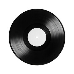 Obraz premium Close-up of a black vinyl record with a blank white label