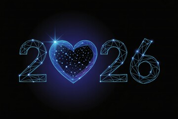 2026 typography – glitch distortion effect, digital noise background, futuristic modern design