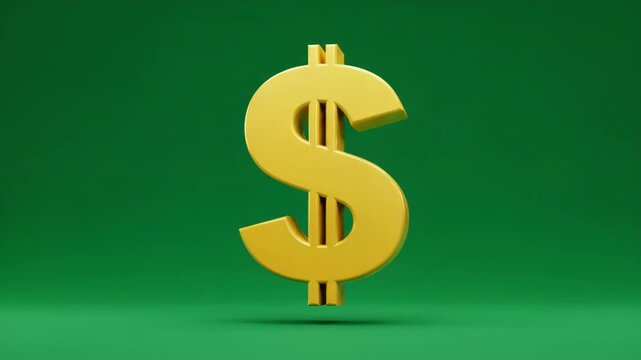 Golden dollar sign symbol on a green background, 3d render