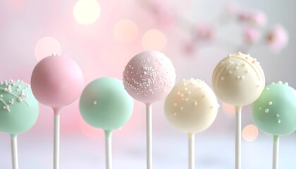 Cake pops en tonos pastel con decoración de azúcar