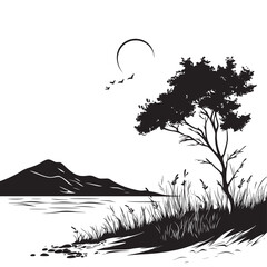 flat line art style illustration of scenic photography capturing nature?s essence