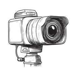 flat outline line art vector illustration of webcam capturing a closeup shot