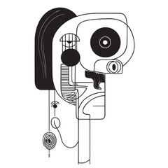 hand drawn vector illustration line art of webcam focused on a smiling face