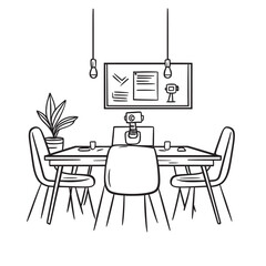 line art illustration on a white background of webcam in a techfocused meeting room
