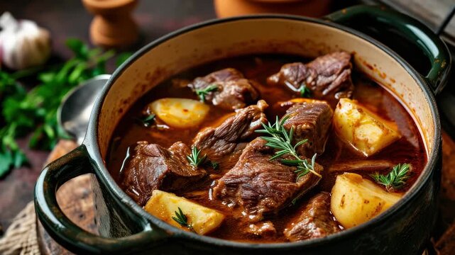Delicious and hearty stew with beef chunks and vegetables. Perfect for a cold day or family gathering.